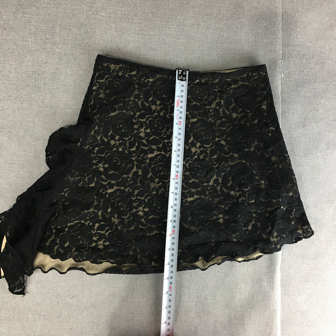 Tiger Mist Womens Mini Skirt Size S Black Floral Lace Lined