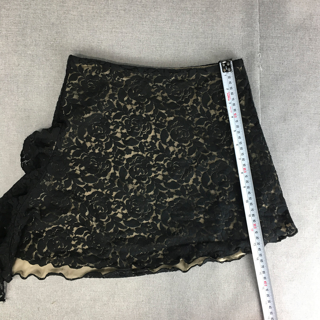 Tiger Mist Womens Mini Skirt Size S Black Floral Lace Lined