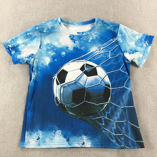 Football Soccer Kids Boys T-Shirt Size 12 Years Blue Ball Goal Full Print