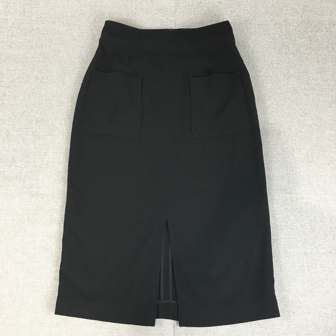 Witchery Womens Pencil Skirt Size 8 Black Pockets Knit Stretch Fabric