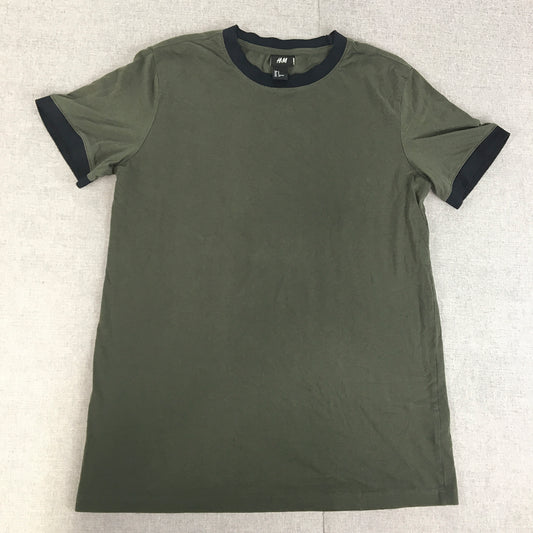 H&M Mens T-Shirt Size S Khaki Green Short Sleeve Crew Neck Tee