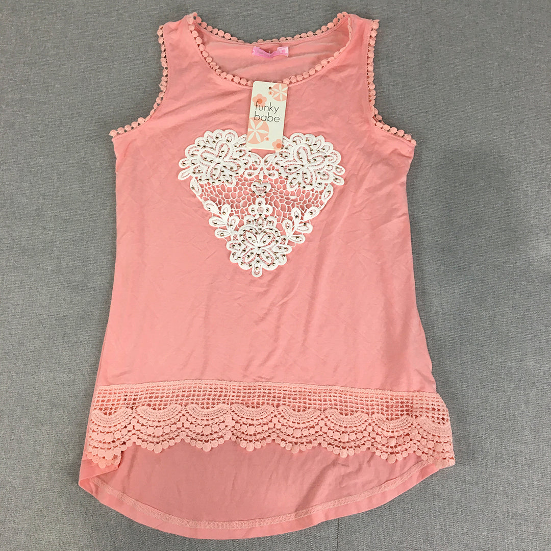 NEW Funky Babe Kids Girls Top Size 10 Pink Floral Lace Sleeveless Shirt