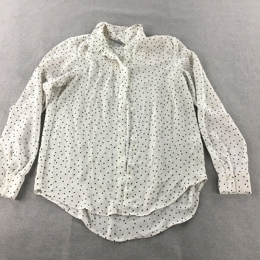 H&M Womens Top Size 2 White Polka Dot Long Sleeve Button-Up Shirt