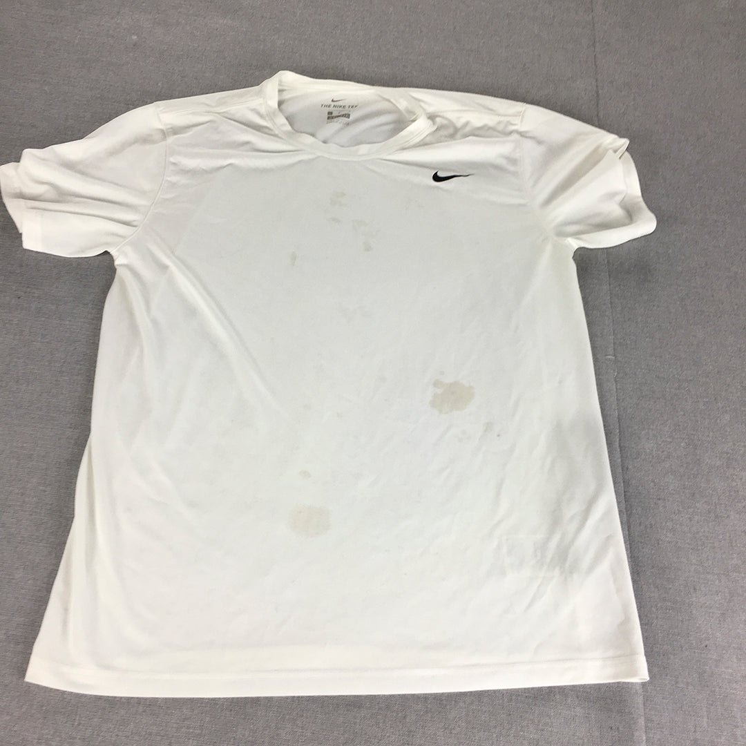 Nike Mens T-Shirt Size L White Dri-Fit Short Sleeve Logo Tee