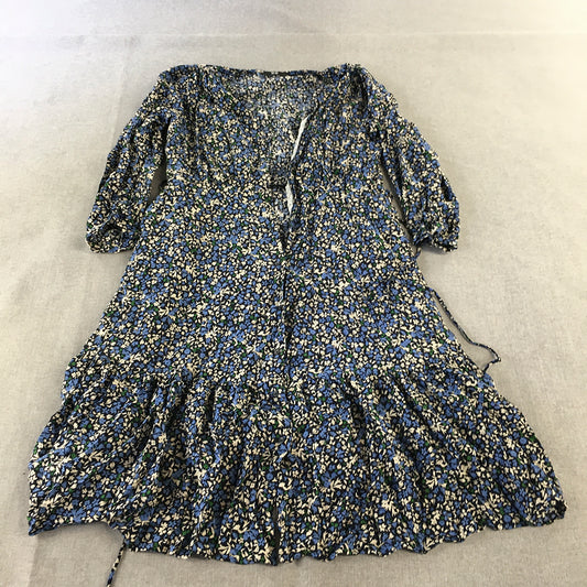 Uniqlo Womens A-Line Dress Size M Blue Floral Button