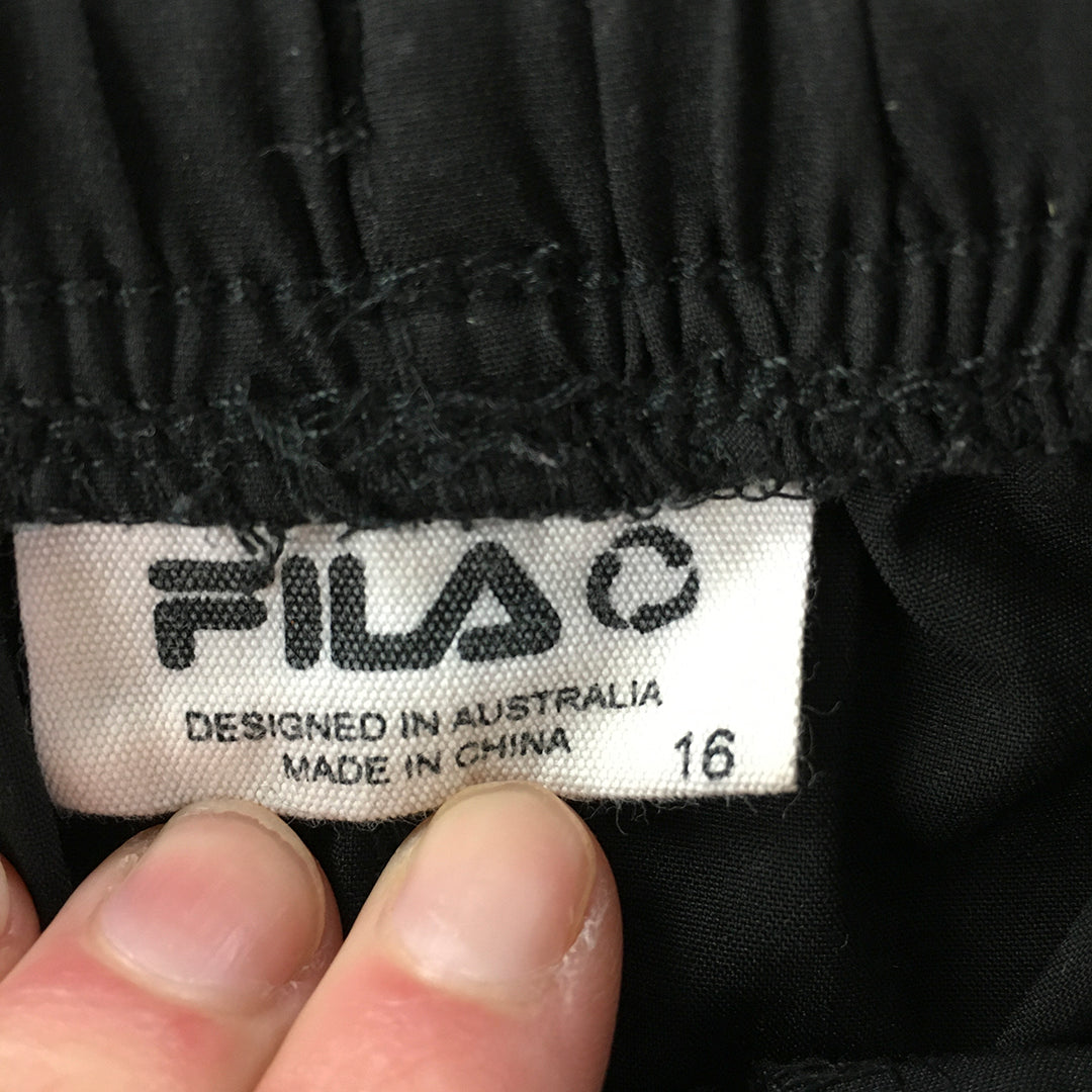 FILA Kids Shorts Size 16 Black Drawstring Elastic Waist Logo Pockets