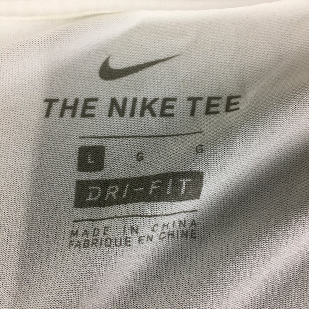 Nike Mens T-Shirt Size L White Dri-Fit Short Sleeve Logo Tee