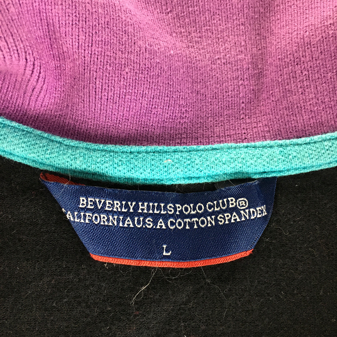 Beverly Hills Polo Club Womens Shirt Size L Black Purple Pink Logo Rugby