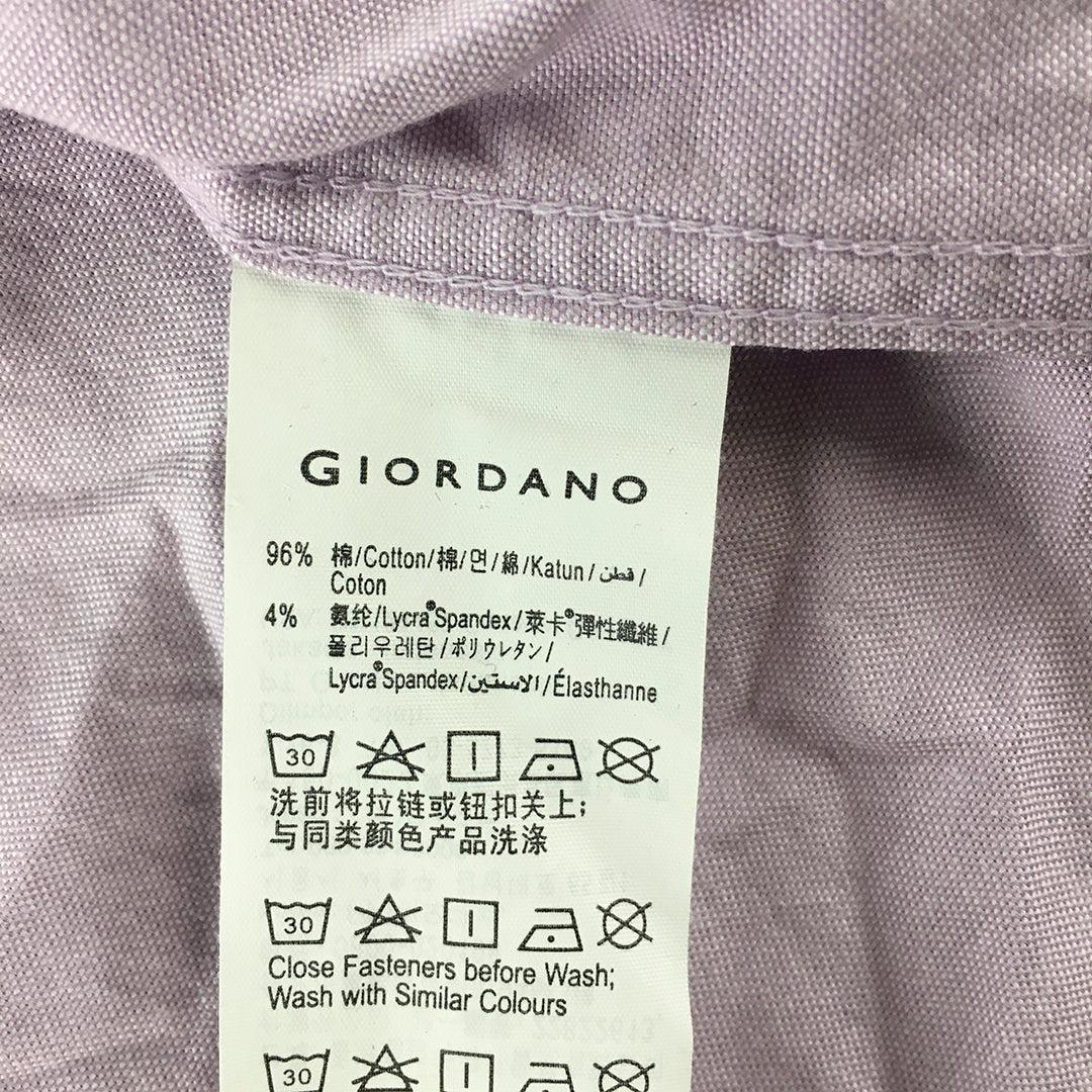 Giordano Mens Shirt Size M Slim Fit Stretch Purple Long Sleeve Button-Up