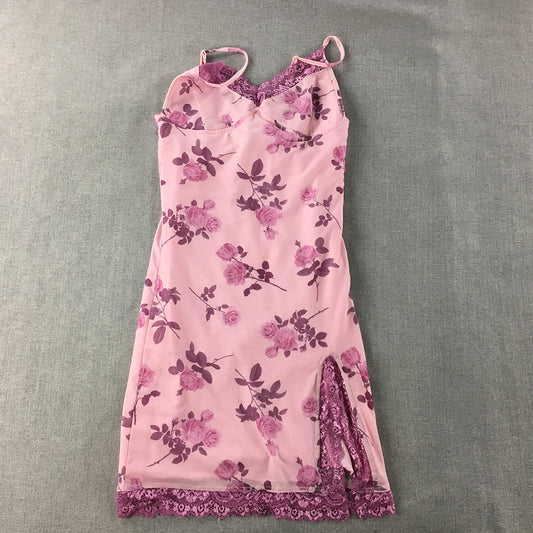 Motel Womens Mini Slip Dress Size XXS Purple Pink Floral Spaghetti Strap