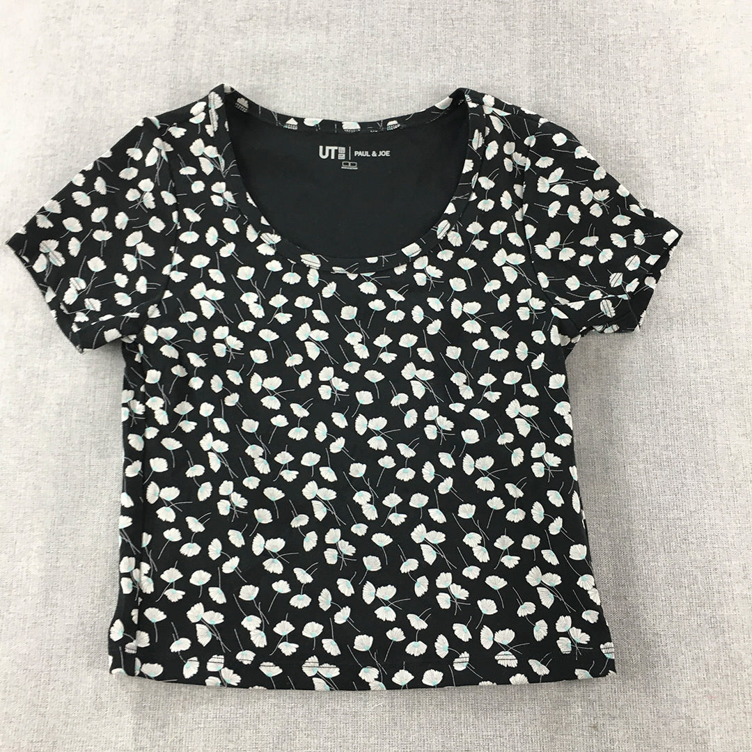 Uniqlo x Paul & Joe Womens Top Size S Black Floral Short Sleeve Shirt