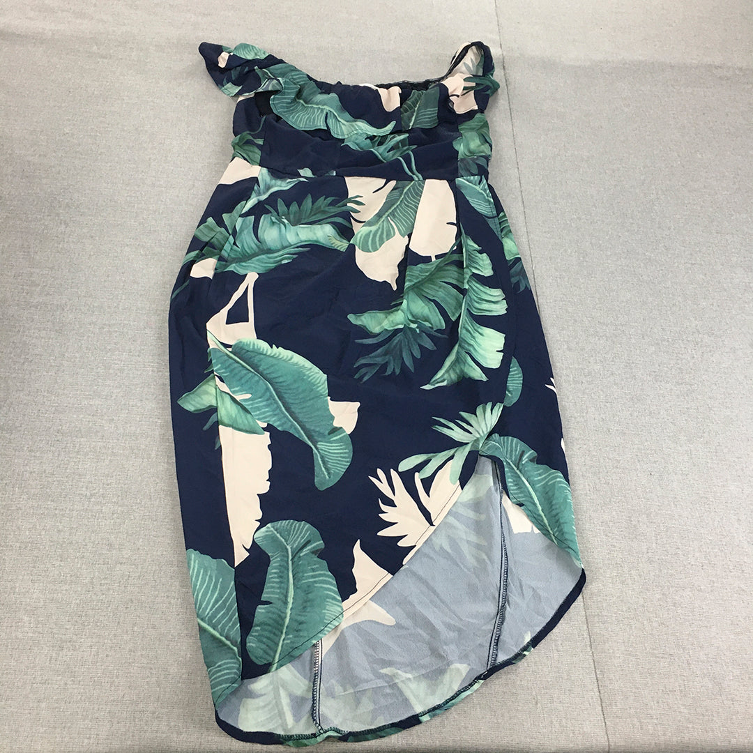 Miracle Womens Cocktail Dress Size 14 Blue Green Floral Sleeveless Midi