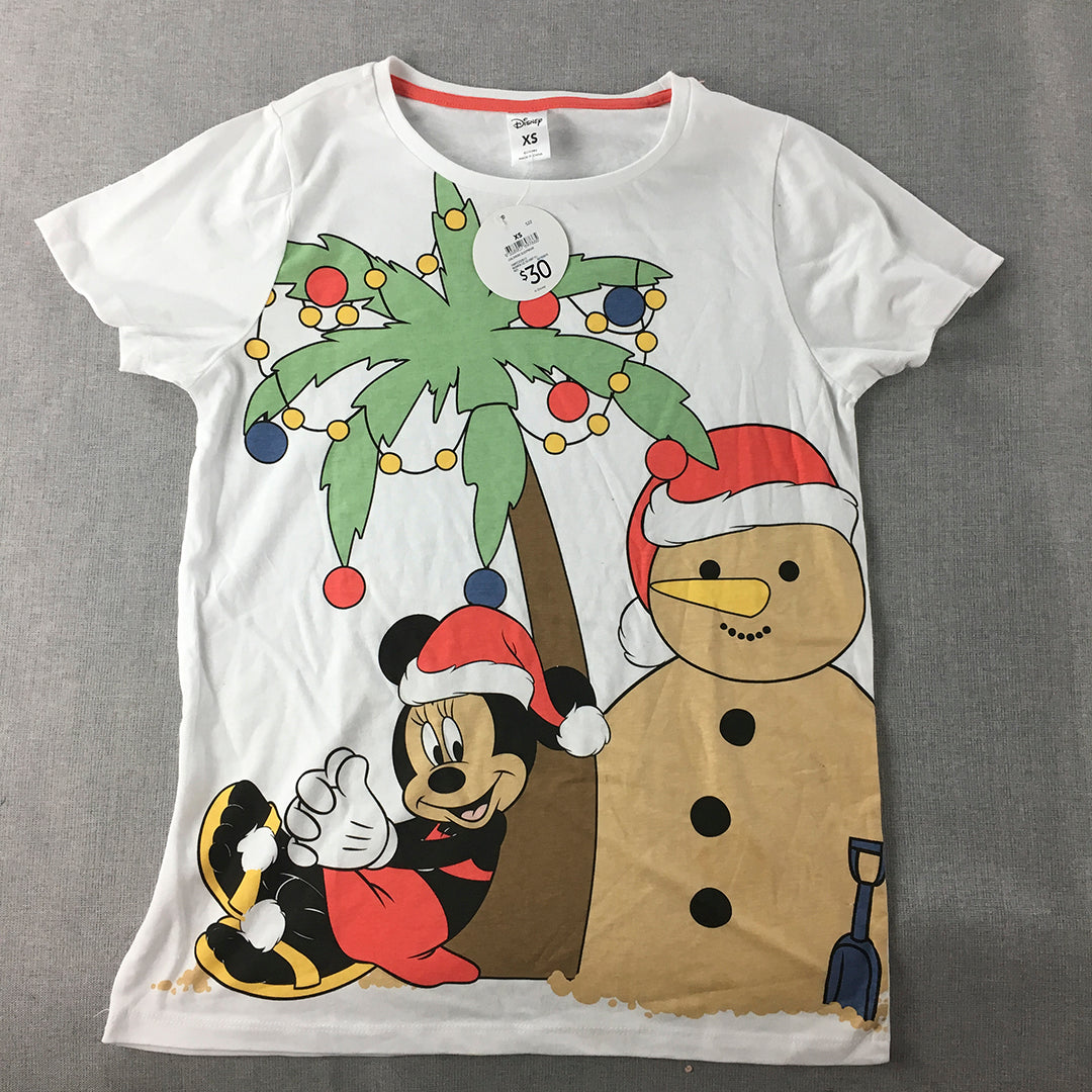 NEW Disney Mickey Mouse T-Shirt Adult Size XS White Christmas Short Sleeve