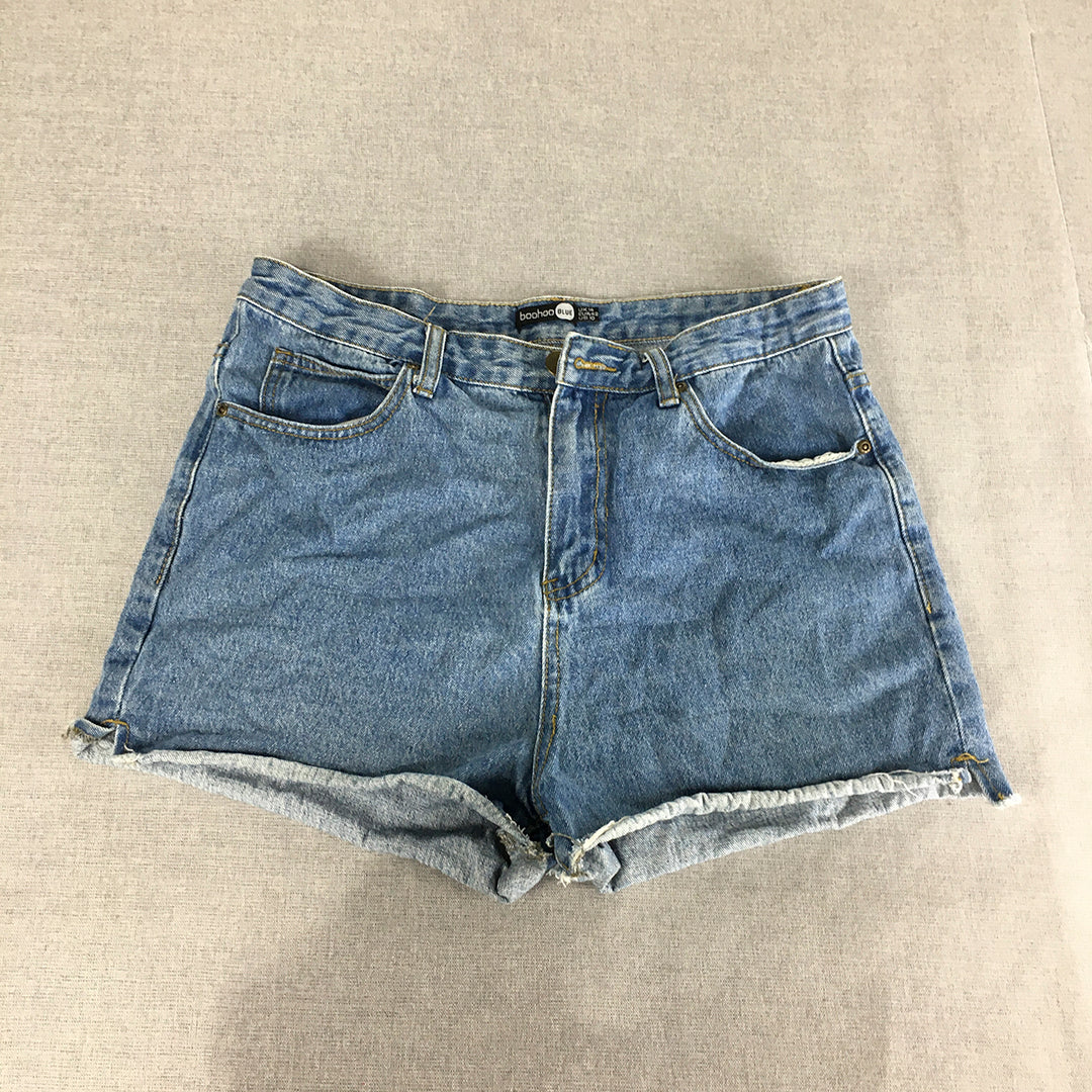 Boohoo Womens Denim Shorts Size 14 Blue Raw Hem Pockets