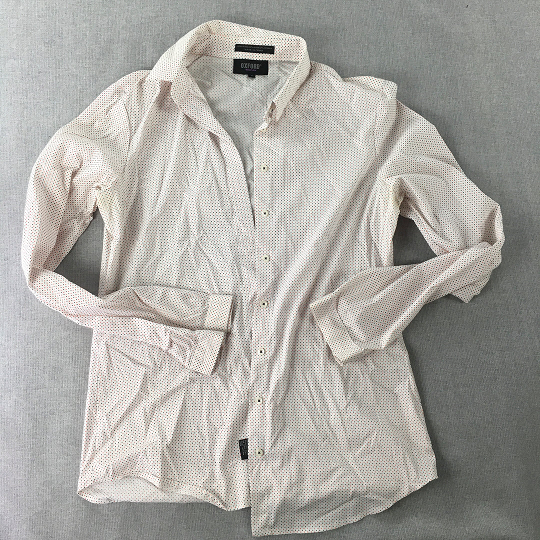 Oxford Womens Shirt Size 10 White Dot Long Sleeve Collared Button-Up