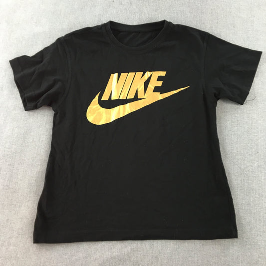 Nike Womens T-Shirt Size S Black Big Gold Logo Short Sleeve Top