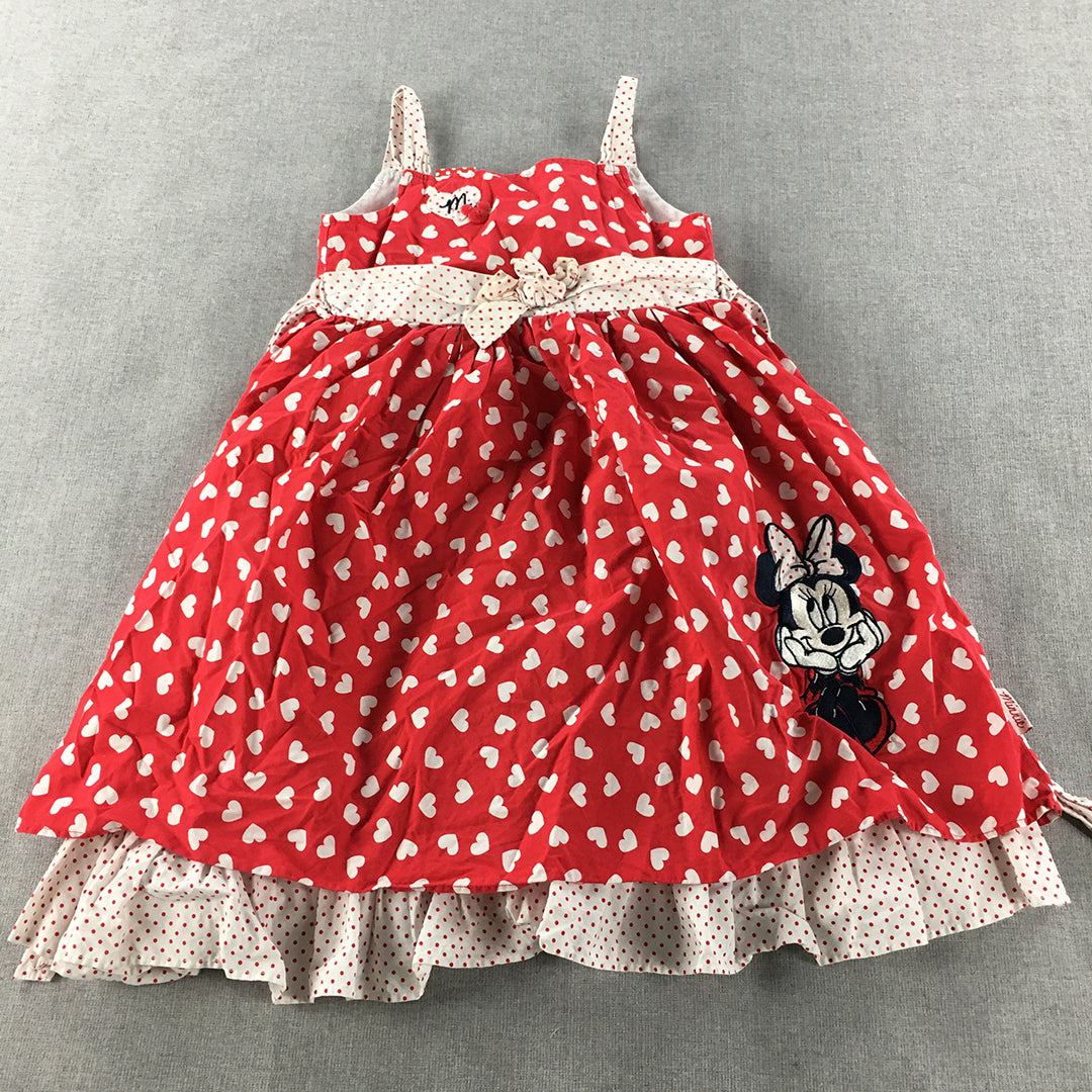 Disney Minnie Mouse Kids Girls Dress Size 6 Red Love Heart Pattern Sleeveless