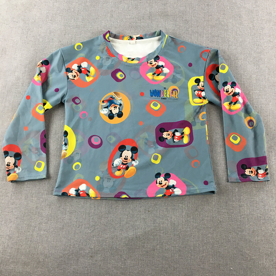 Disney Mickey Mouse Kids Girls Shirt Size 7 - 8 Years Grey Long Sleeve Top