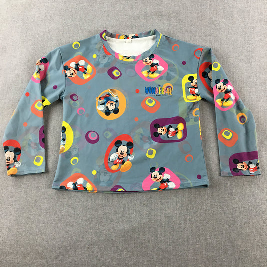 Disney Mickey Mouse Kids Girls Shirt Size 7 - 8 Years Grey Long Sleeve Top