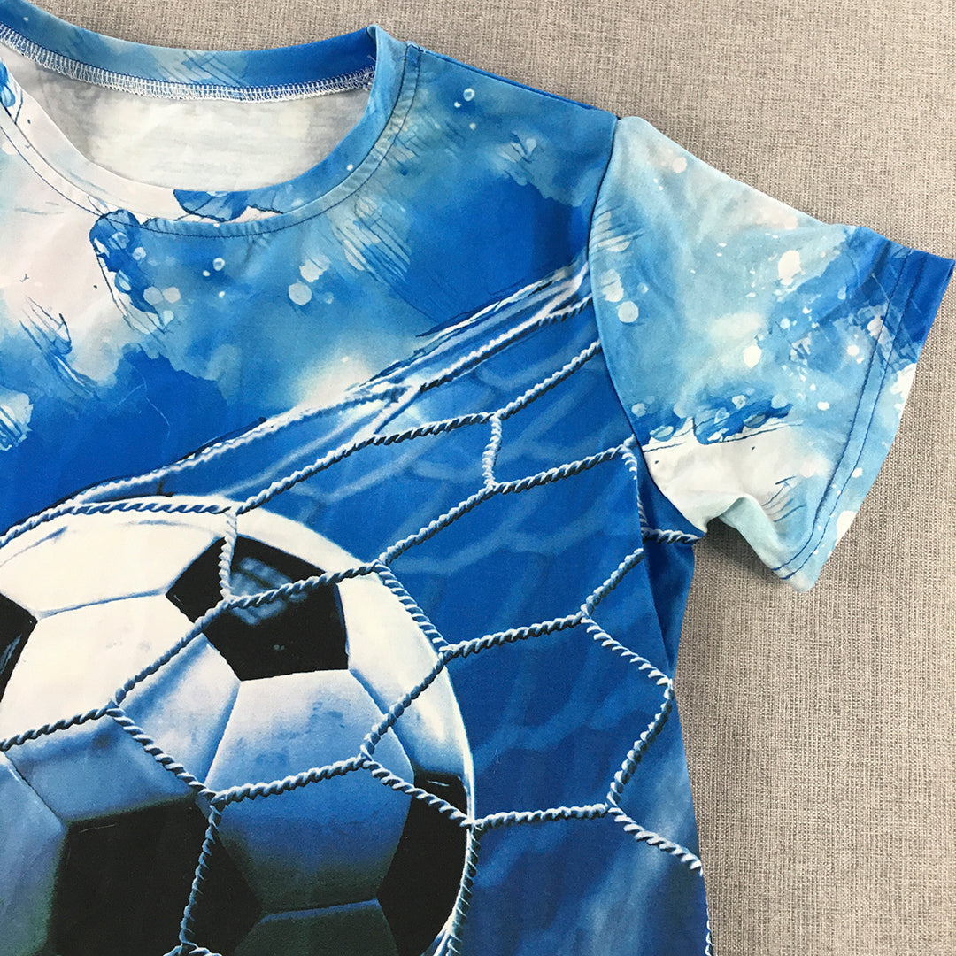 Football Soccer Kids Boys T-Shirt Size 12 Years Blue Ball Goal Full Print