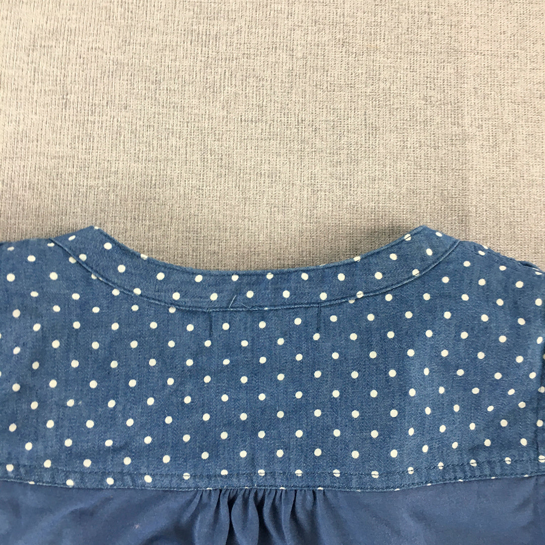 G Collection Womens Denim Shirt Size S Blue Polka Dot Sleeveless Button-Up