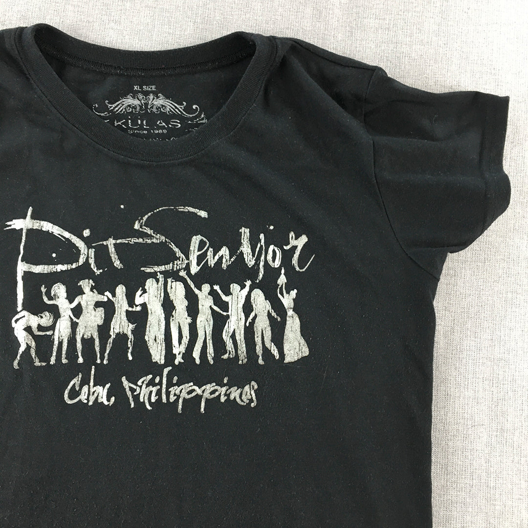 Cebu Philippines Womens T-Shirt Size XL Black Short Sleeve Crew Neck Top