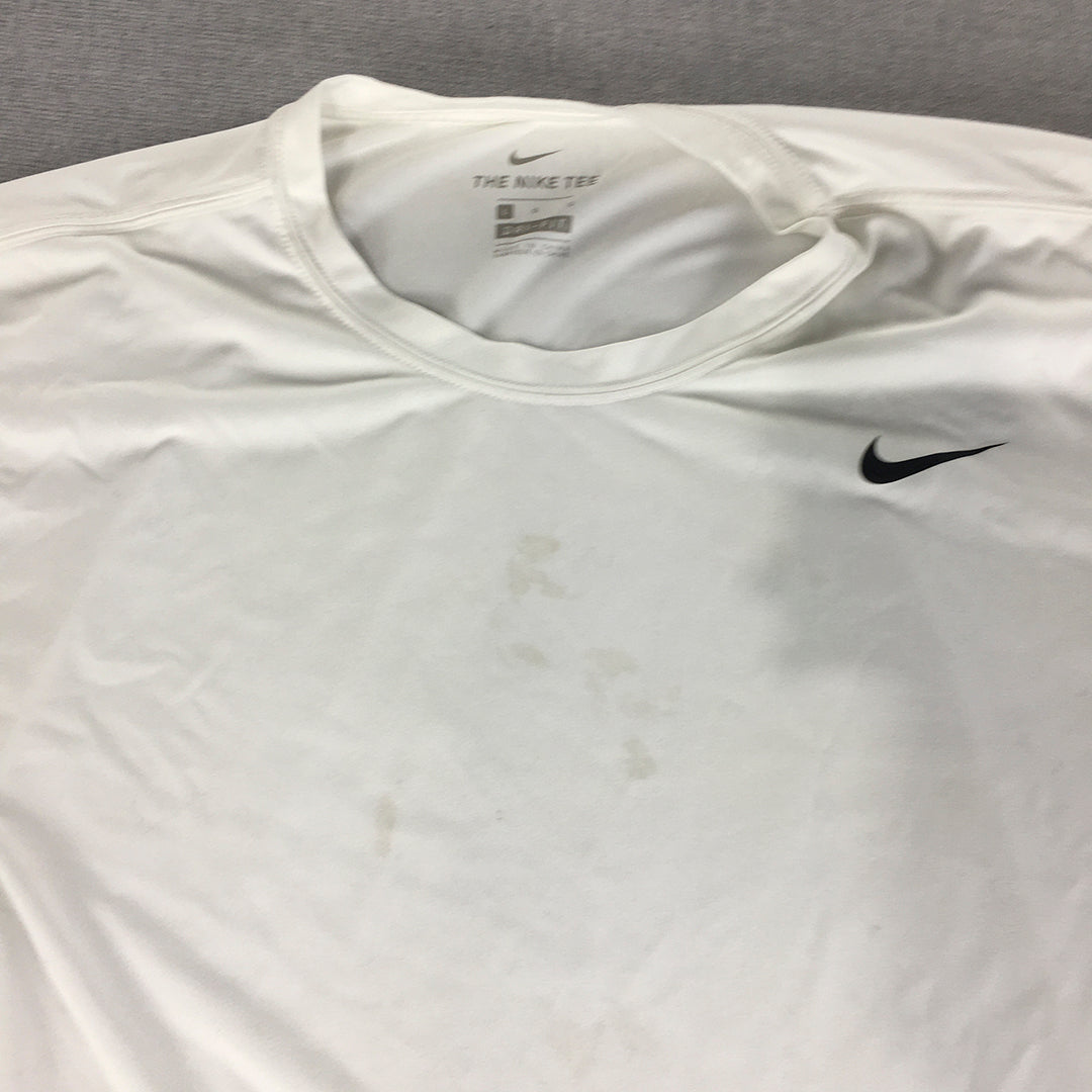 Nike Mens T-Shirt Size L White Dri-Fit Short Sleeve Logo Tee