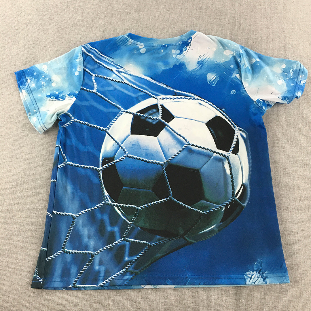 Football Soccer Kids Boys T-Shirt Size 12 Years Blue Ball Goal Full Print