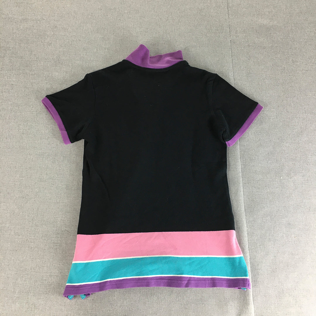 Beverly Hills Polo Club Womens Shirt Size L Black Purple Pink Logo Rugby