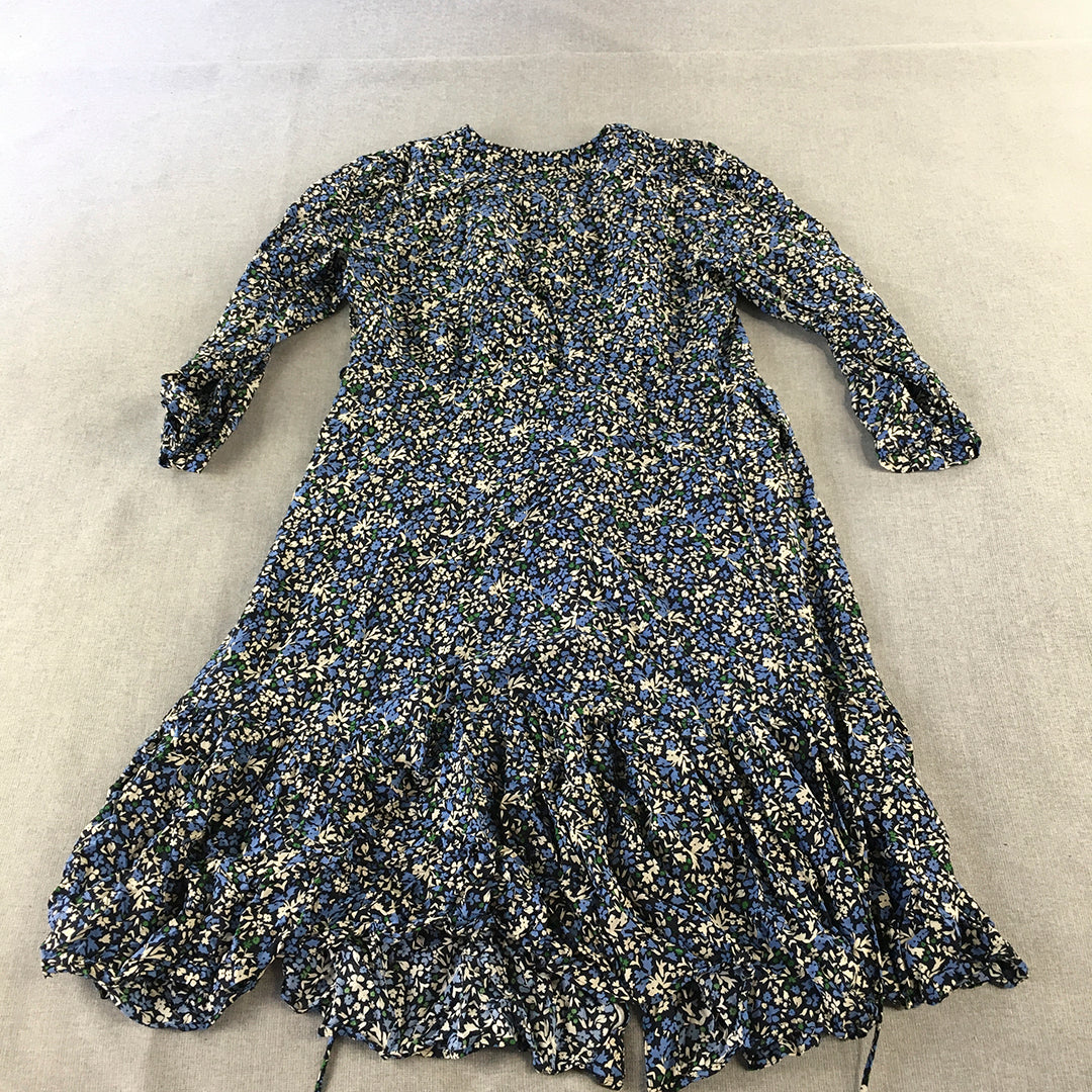 Uniqlo Womens A-Line Dress Size M Blue Floral Button