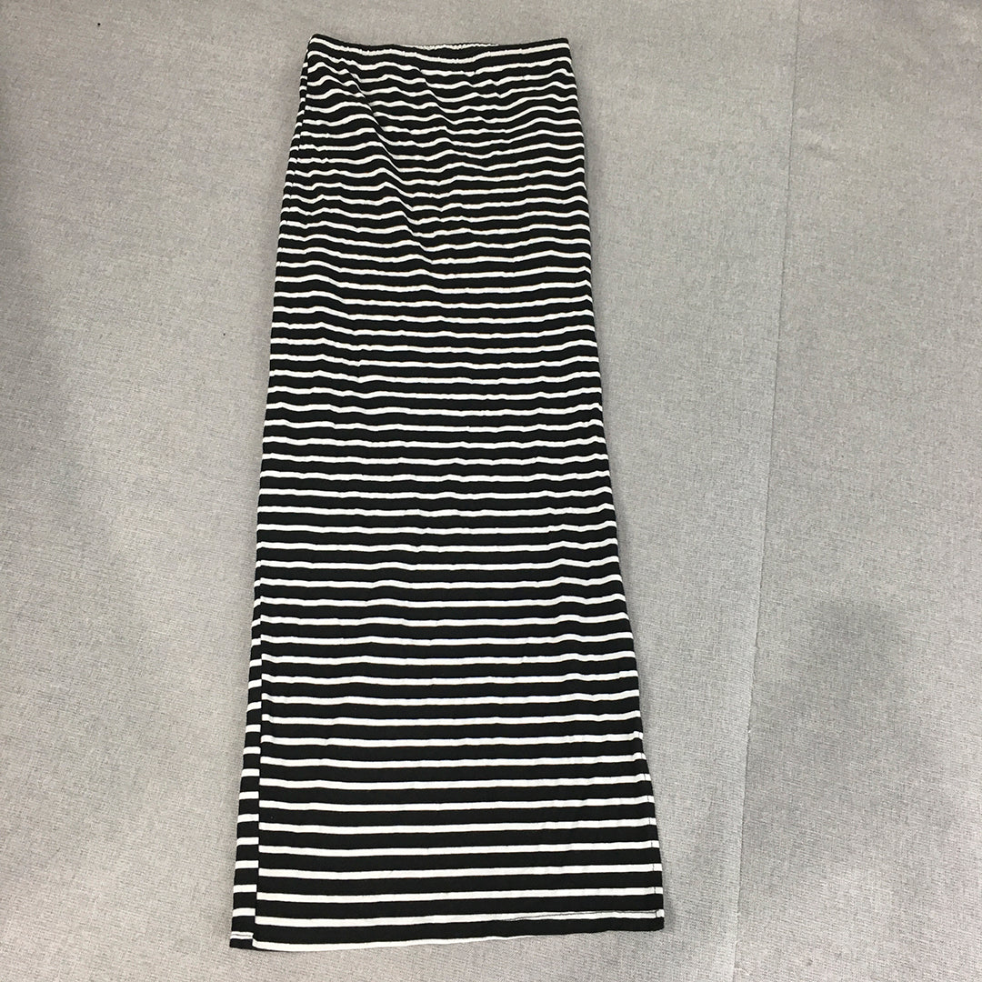 Ava & Ever Womens Maxi Skirt Size 6 Black Striped Elastic Waist Straight