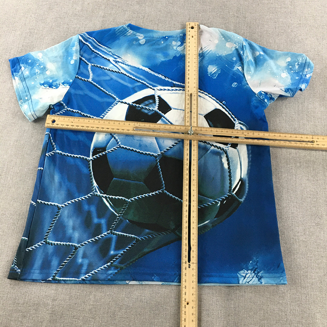 Football Soccer Kids Boys T-Shirt Size 12 Years Blue Ball Goal Full Print