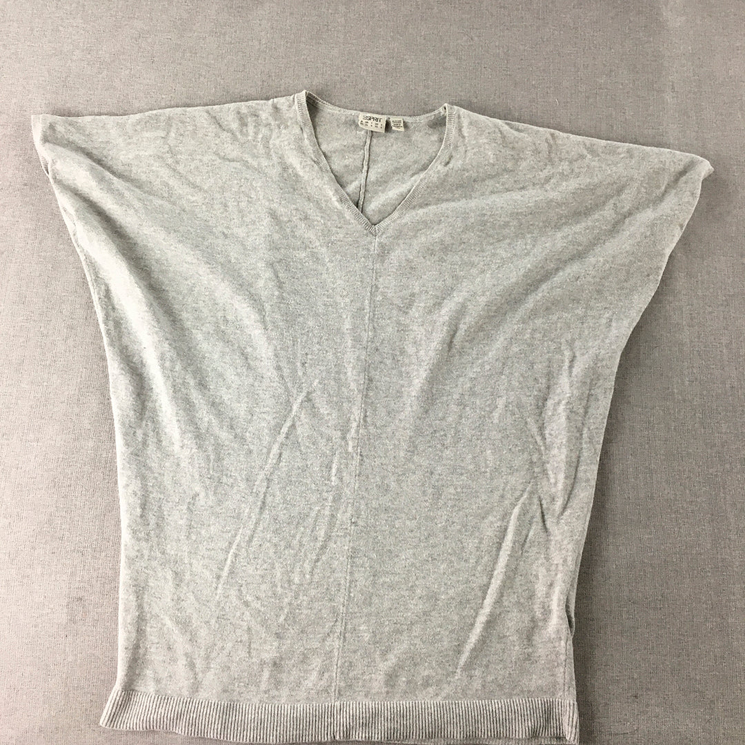 Esprit Womens Knit Top Size XS Grey V-Neck Shirt