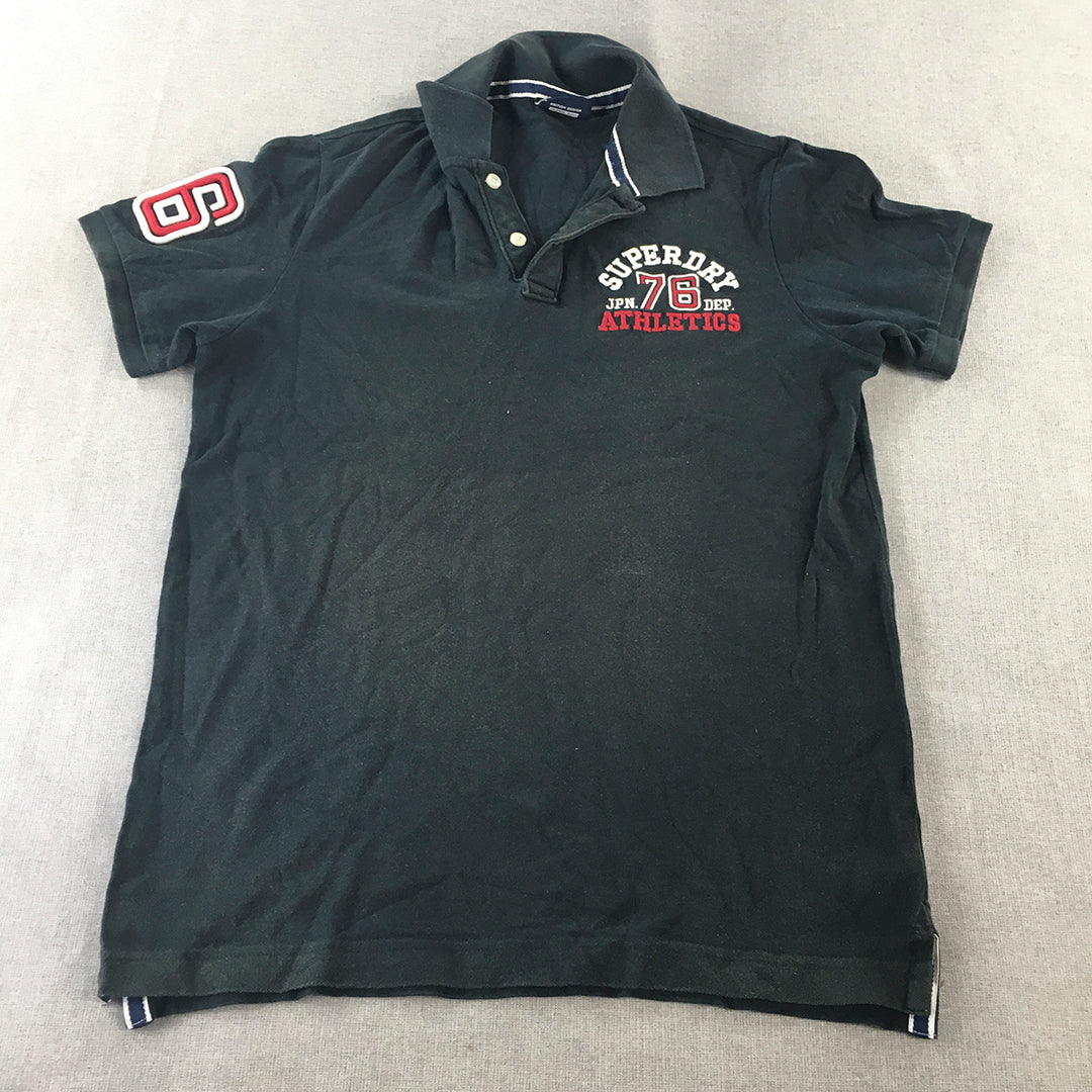 Superdry Womens Polo Shirt Size XL Black Logo Collared Rugby