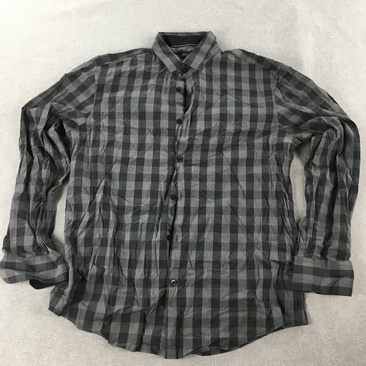 Alfani Mens Shirt Size M Black Checkered Long Sleeve Button-Up Collared