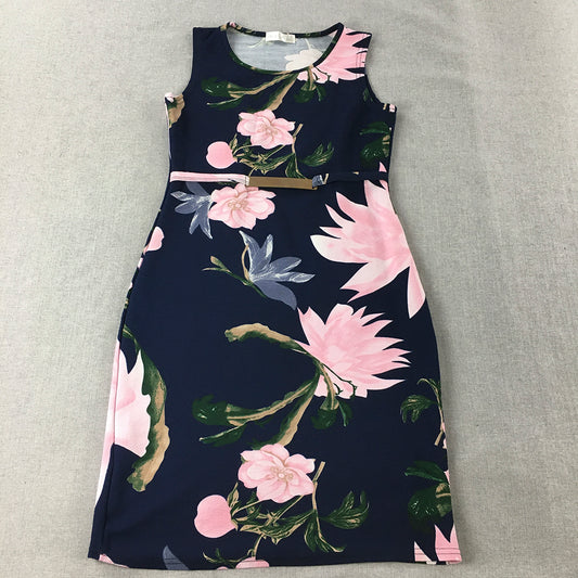 Malibu Womens Pencil Dress Size 10 Blue Pink Floral Sleeveless Mini