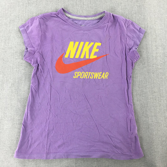 Nike Kids Girls T-Shirt Youth Size M (10 - 12 Years) Purple Big Swoosh Logo