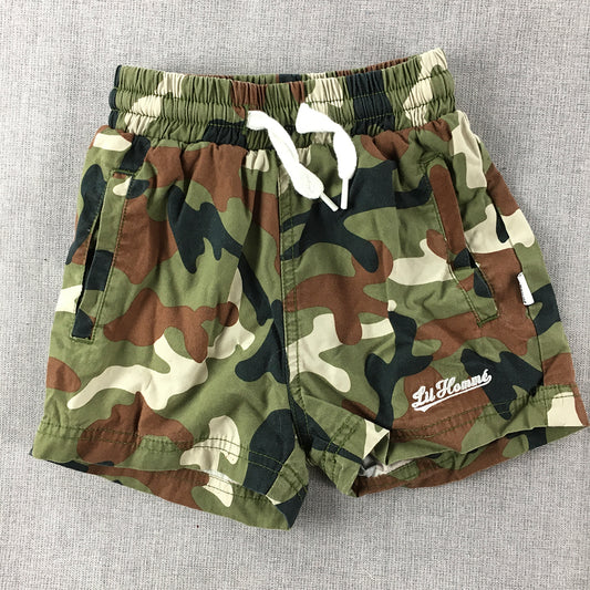 Lil Homme Baby Boys Shorts Size 1 - 2 Years Toddler Green Brown Camo Drawstring