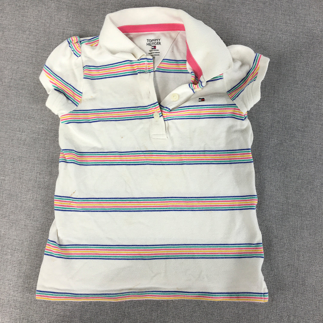 Tommy Hilfiger Kids Girls Polo Shirt Size 2 Toddler White Striped Logo Rugby