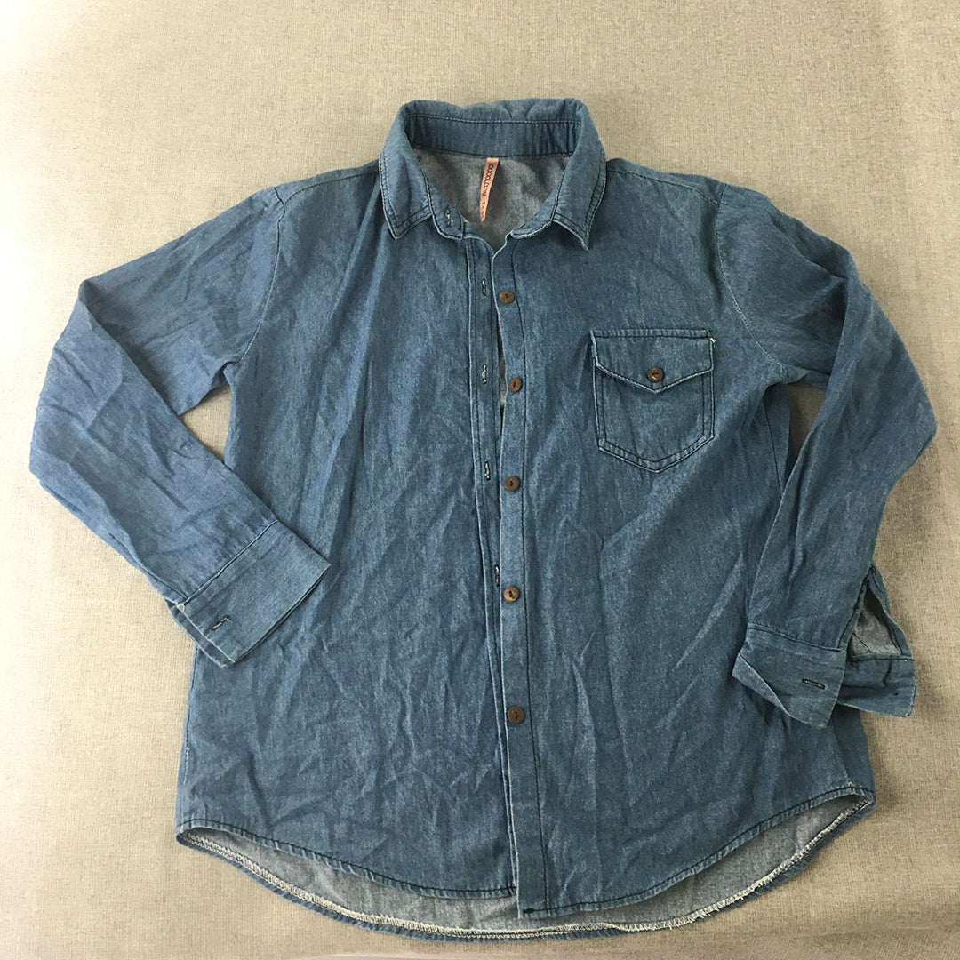 Cocolatte Womens Denim Shirt Size S Relaxed Fit Blue Long Sleeve Button-Up