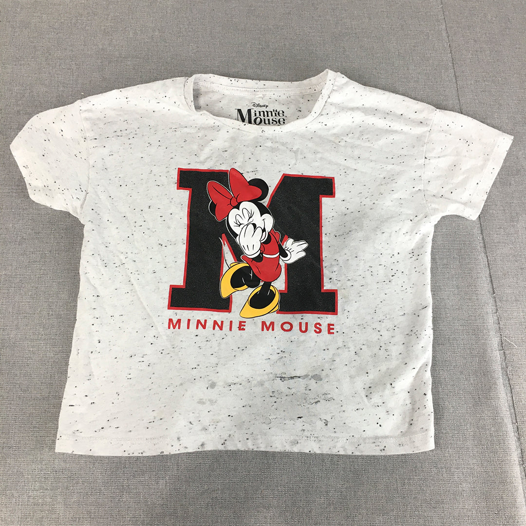 Disney Minnie Mouse Womens Cropped Top Size 10 Grey Logo Short Sleeve T-Shirt