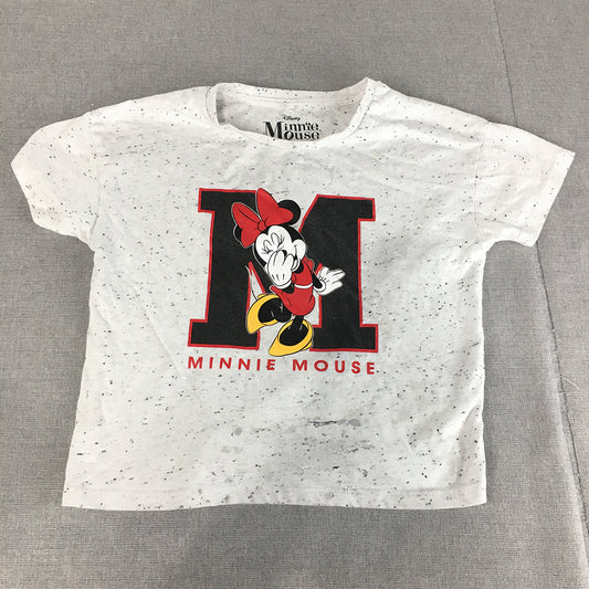 Disney Minnie Mouse Womens Cropped Top Size 10 Grey Logo Short Sleeve T-Shirt