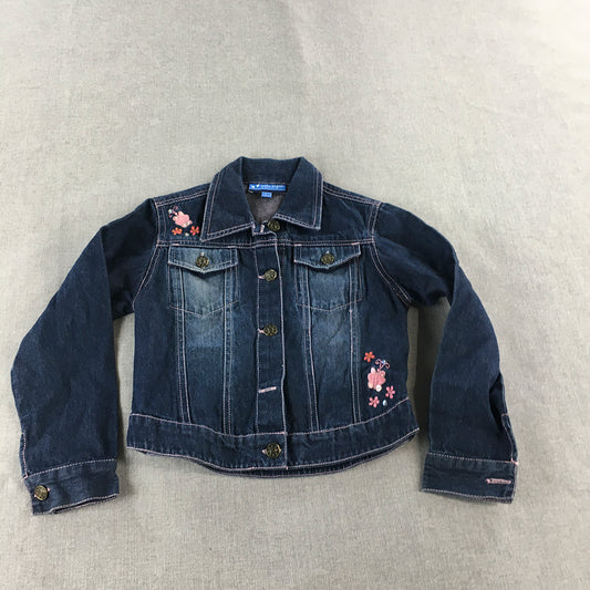 Little Angels Kids Girls Jean Jacket Size 4 - 5 Yrs Blue Floral Denim