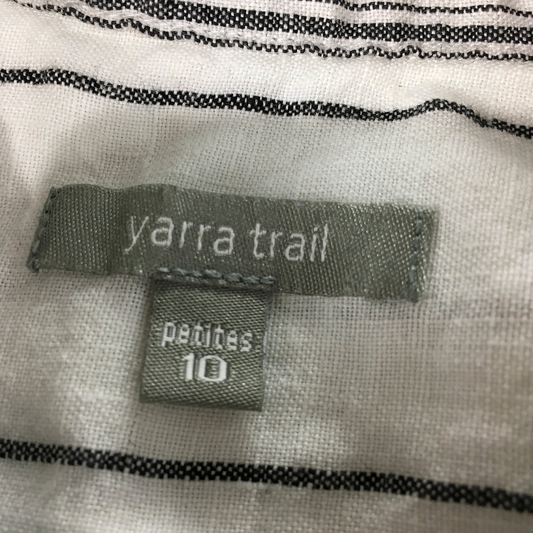 Yarra Trail Womens 100% Linen Shirt Size 10 P White Striped Button-Up Sleeveless