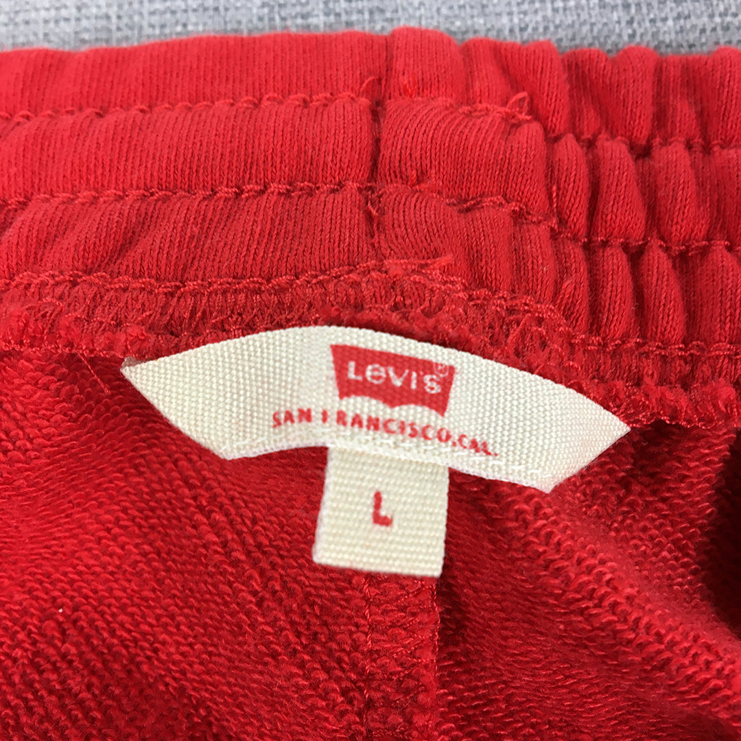 Levi's Mens Tracksuit Pants Size L Red Big Logo Drawstring Pockets Jogger