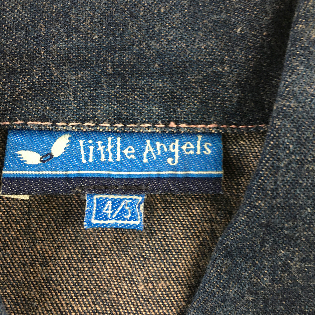 Little Angels Kids Girls Jean Jacket Size 4 - 5 Yrs Blue Floral Denim