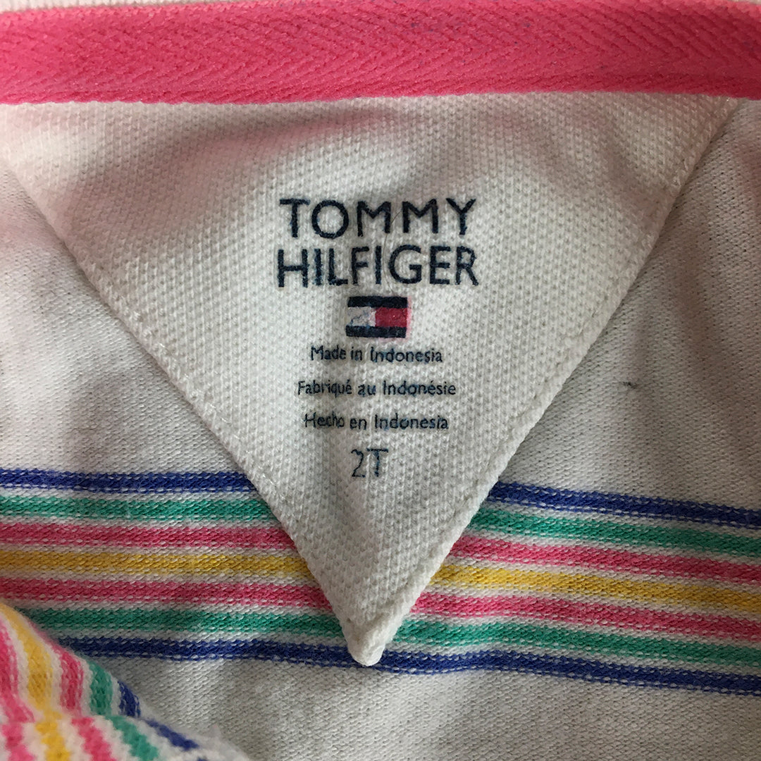 Tommy Hilfiger Kids Girls Polo Shirt Size 2 Toddler White Striped Logo Rugby