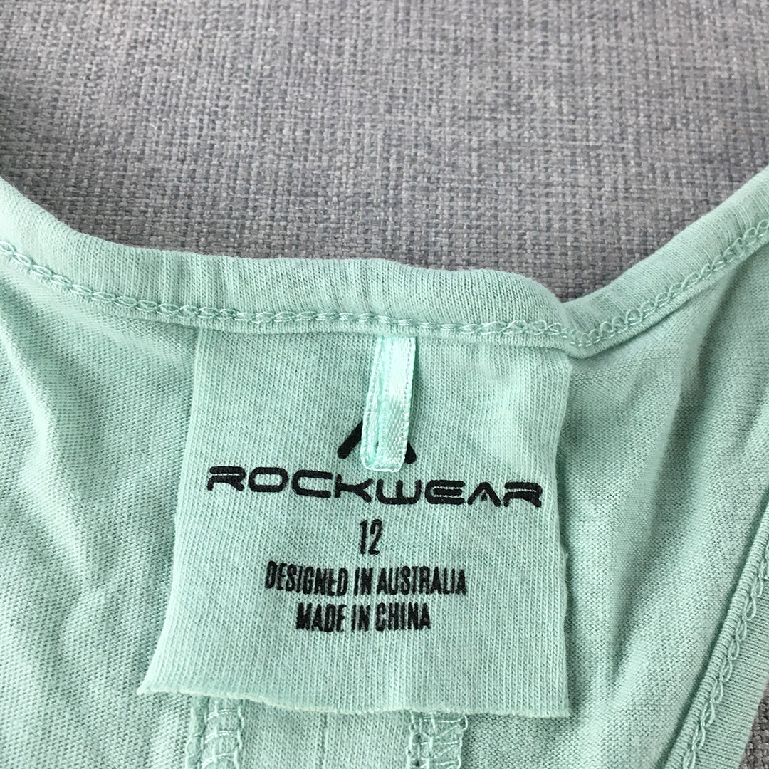 Rockwear Womens Tank Top Size 12 Light Blue Logo Sleeveless Singlet Shirt