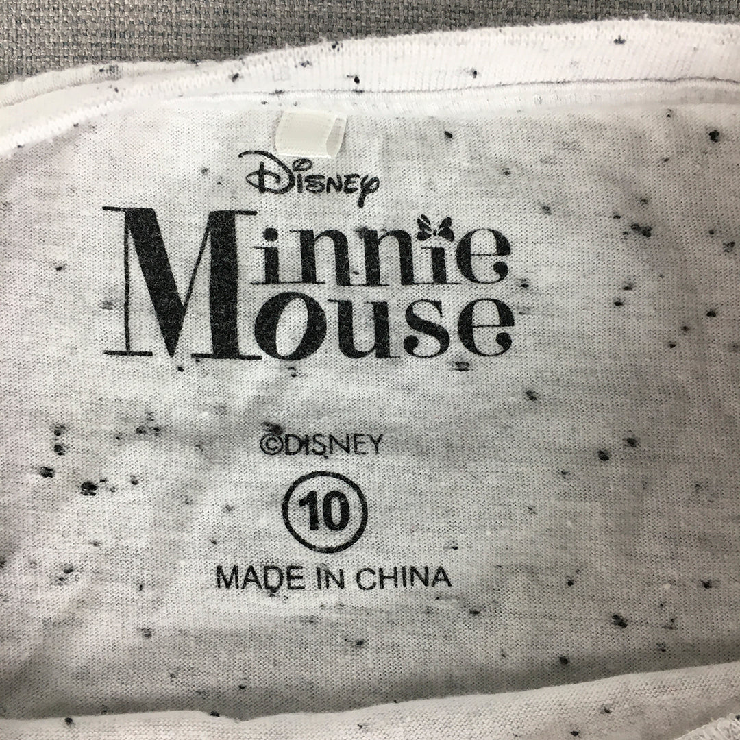 Disney Minnie Mouse Womens Cropped Top Size 10 Grey Logo Short Sleeve T-Shirt