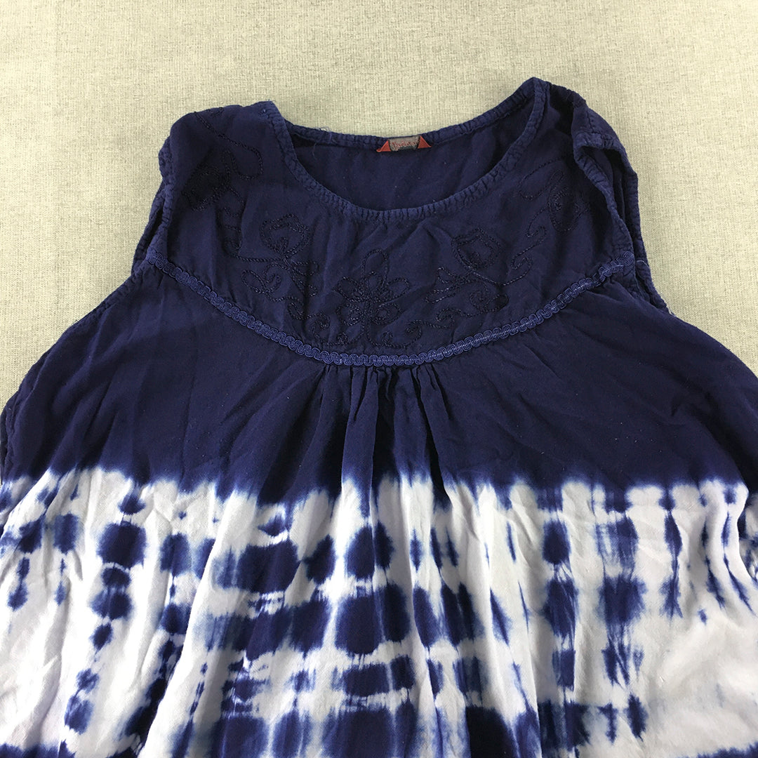 Tie-Dye Womens A-Line Dress Size S/M Blue White Sleeveless Short